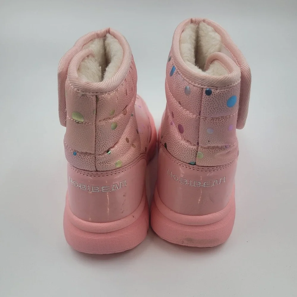Hobibear Girls Pink Polka Dot Snow Boots Faux Fur Winter Shoes Size 12C (30)